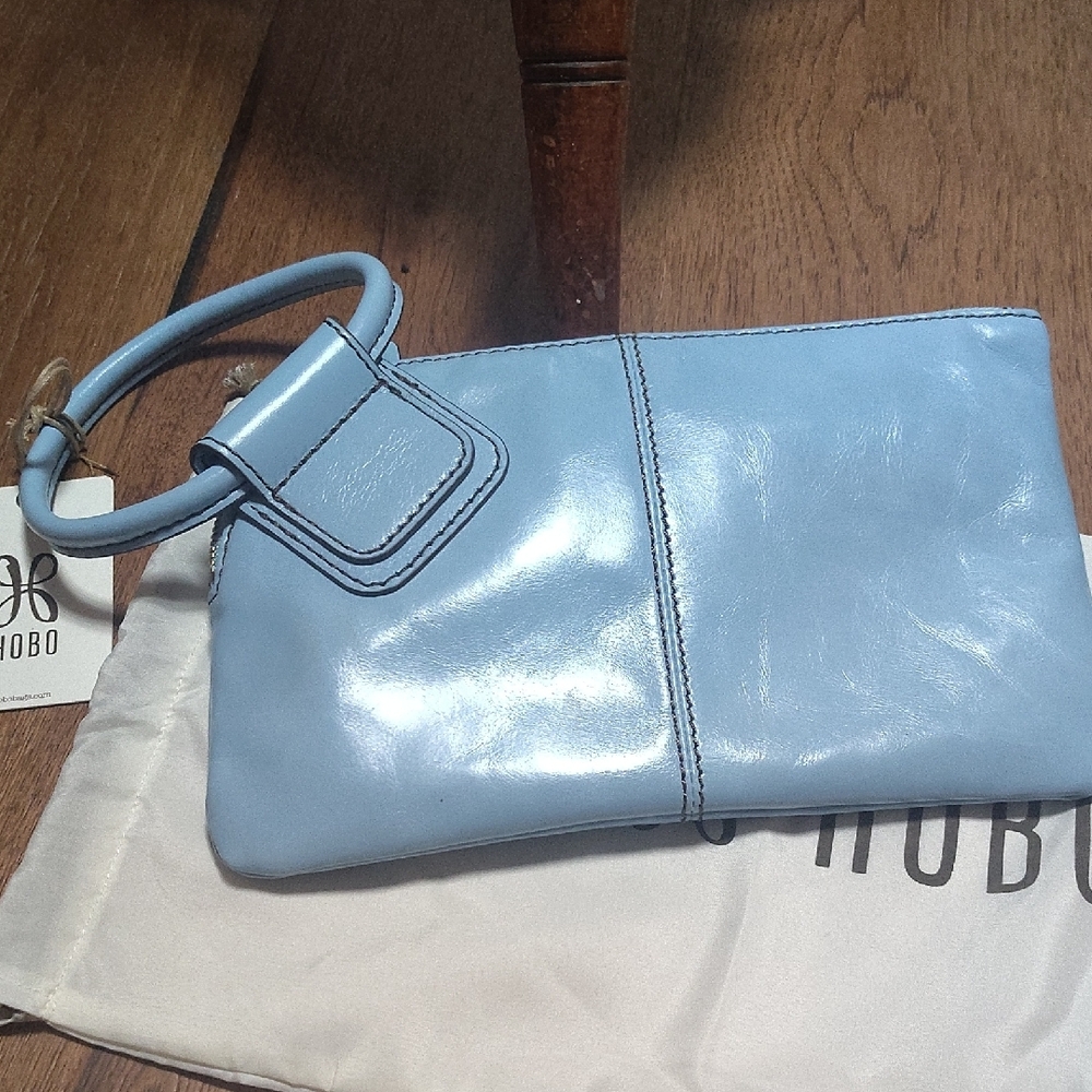 HOBO Blue Leather Wristlet with Fold-Over Design